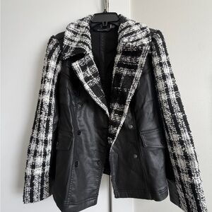 Black & White Plaid Trim  “Leather”- Front Women's Jacket